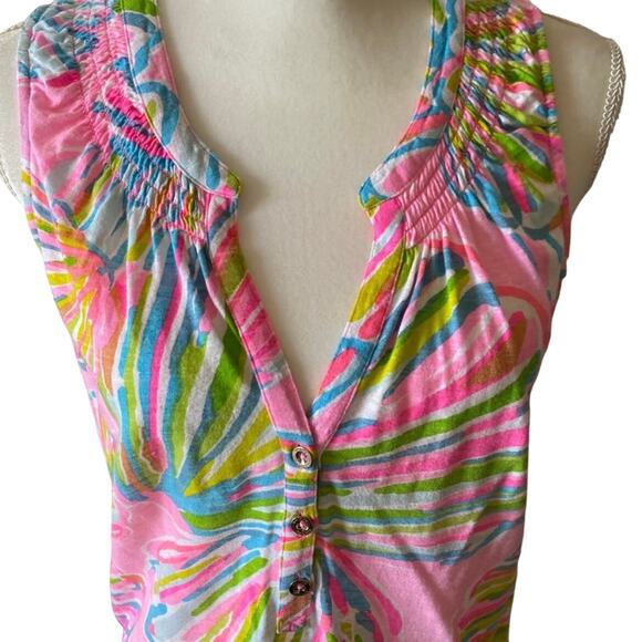 Lilly Pulitzer Pink Green Shellebrate Seashell Essie Top Sleeveless Size XS - Picture 3 of 12